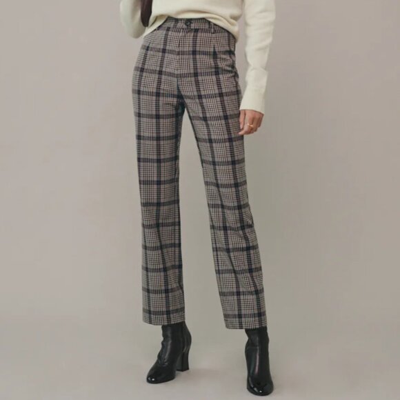 Reformation Franklin Straight Leg Trouser Pants in Beige and Red Plaid size 6 - Picture 1 of 16
